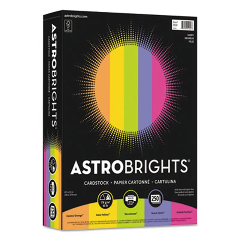 Color Cardstock -"Happy" Assortment, 65 lb Cover Weight, 8.5 x 11, Assorted, 250/Pack - Art & Design Paper | Astrobrights
