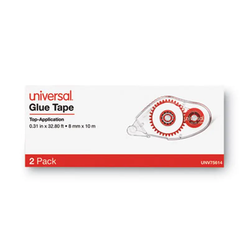 Double-sided Adhesive Tape Roller, 0.31" x 32.8 ft, Dries Clear, 2/Pack - Glue | Universal