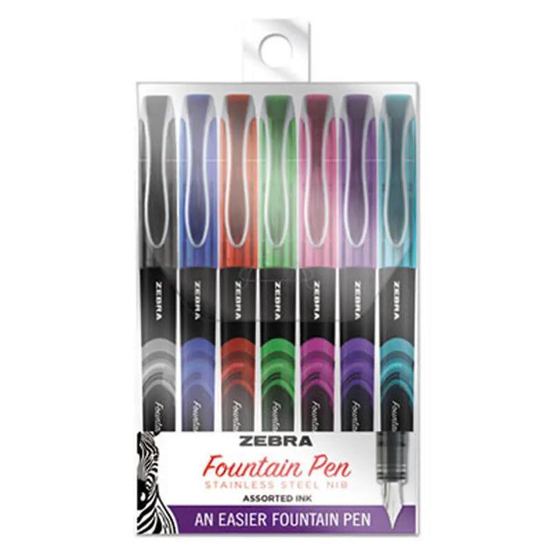 Fountain Pen, Fine 0.6 mm, Assorted Ink and Barrel Colors, 7/Pack - Pens | Zebra