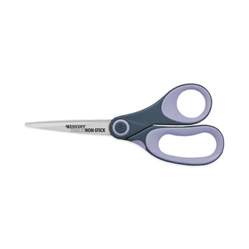 Non-Stick Titanium Bonded Scissors, 8" Long, 3.25" Cut Length, Straight Gray/Purple Handle - Scissors | Westcott