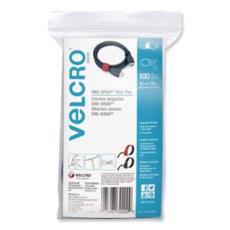 ONE-WRAP Ties and Straps, 0.5" x 8", Black;Red, 100/Pack - Hook & Loop Fasteners | VELCRO Brand