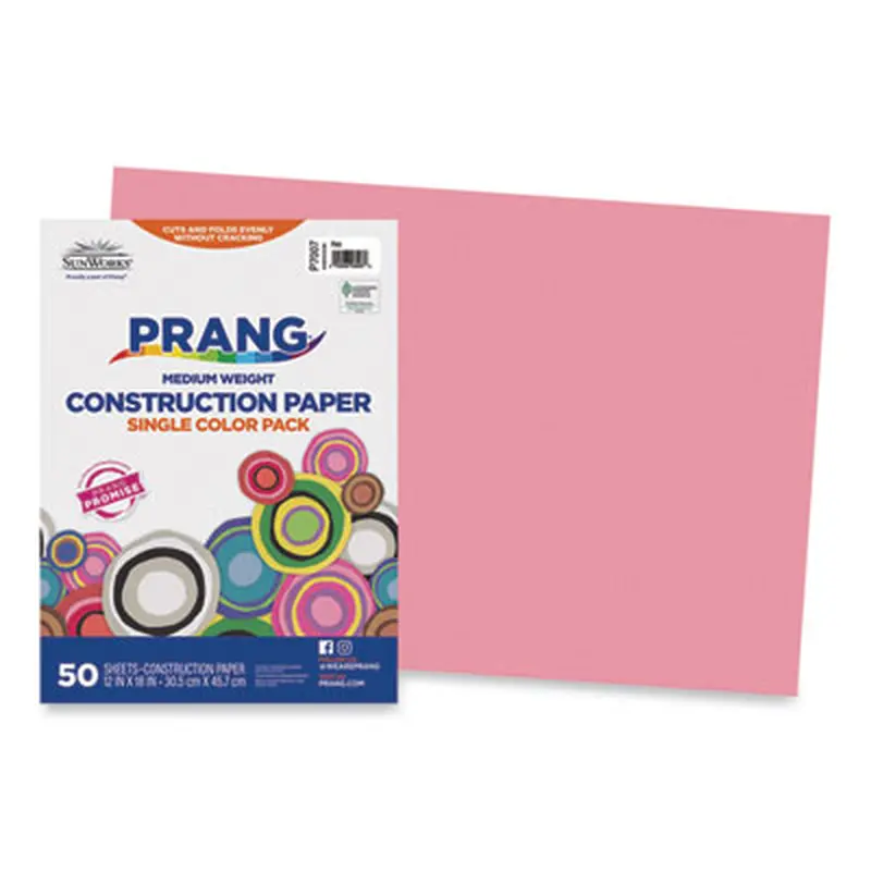 SunWorks Construction Paper, 50 lb Text Weight, 12 x 18, Pink, 50/Pack - Art & Design Paper | Prang