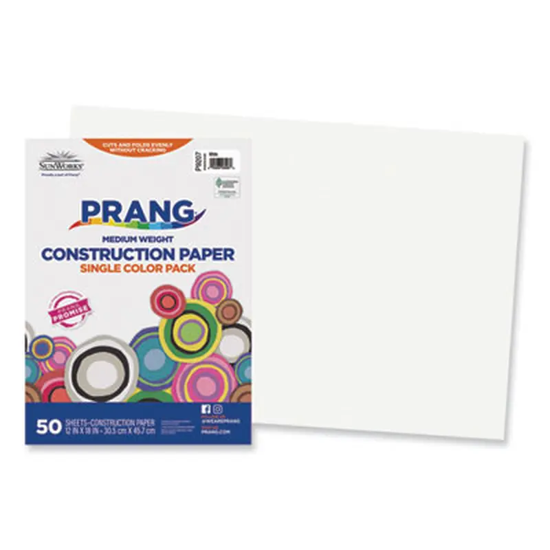 SunWorks Construction Paper, 50 lb Text Weight, 12 x 18, White, 50/Pack - Art & Design Paper | Prang