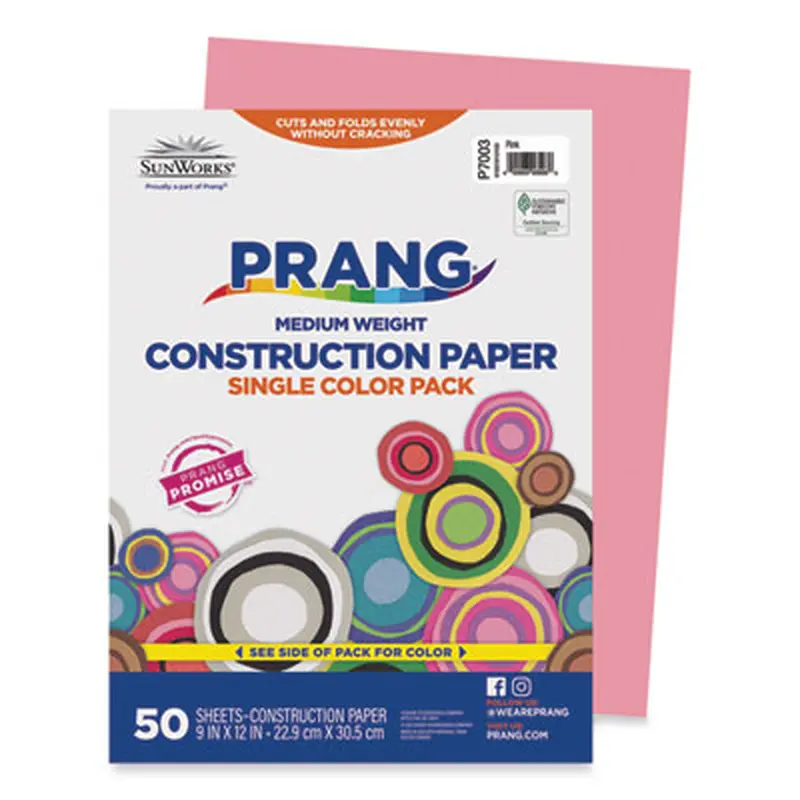 SunWorks Construction Paper, 50 lb Text Weight, 9 x 12, Pink, 50/Pack - Art & Design Paper | Prang