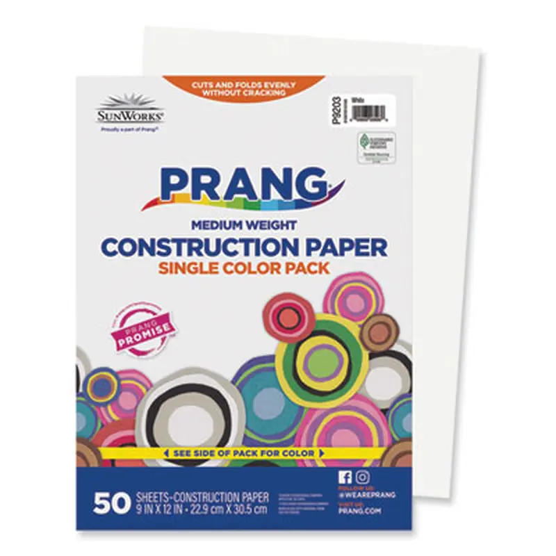 SunWorks Construction Paper, 50 lb Text Weight, 9 x 12, White, 50/Pack - Art & Design Paper | Prang