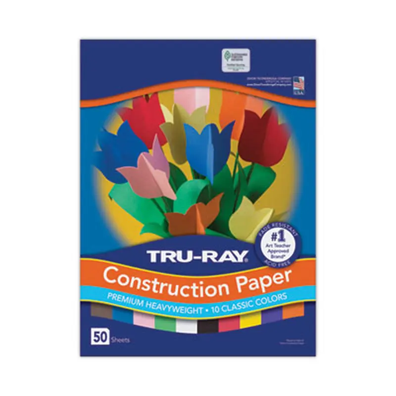 Tru-Ray Construction Paper, 76 lb Text Weight, 12 x 18, Assorted Standard Colors, 50/Pack - Art & Design Paper | Pacon