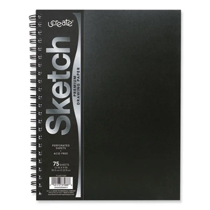 UCreate Poly Cover Sketch Book, 43 lb Cover Paper Stock, Black Cover, (75) 12 x 9 Sheets - Lab & Design Notebooks | Pacon