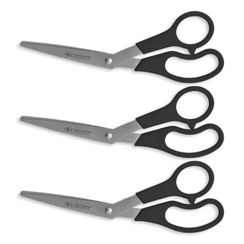 Value Line Stainless Steel Shears Value Pack, 8" Long, 3.5" Cut Length, Crane-Style Black Handle, 3/Pack - Scissors | Westcott