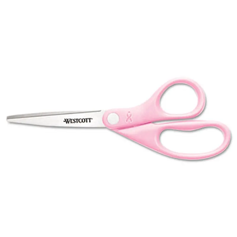 All Purpose Pink Ribbon Scissors, Breast Cancer Awareness, 8" Long, 3.5" Cut Length, Straight Pink Handle - Scissors | Westcott