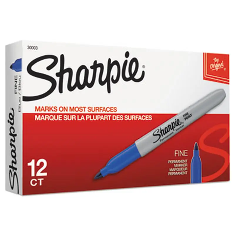 Fine Tip Permanent Marker, Fine Bullet Tip, Blue, Dozen - Markers | Sharpie