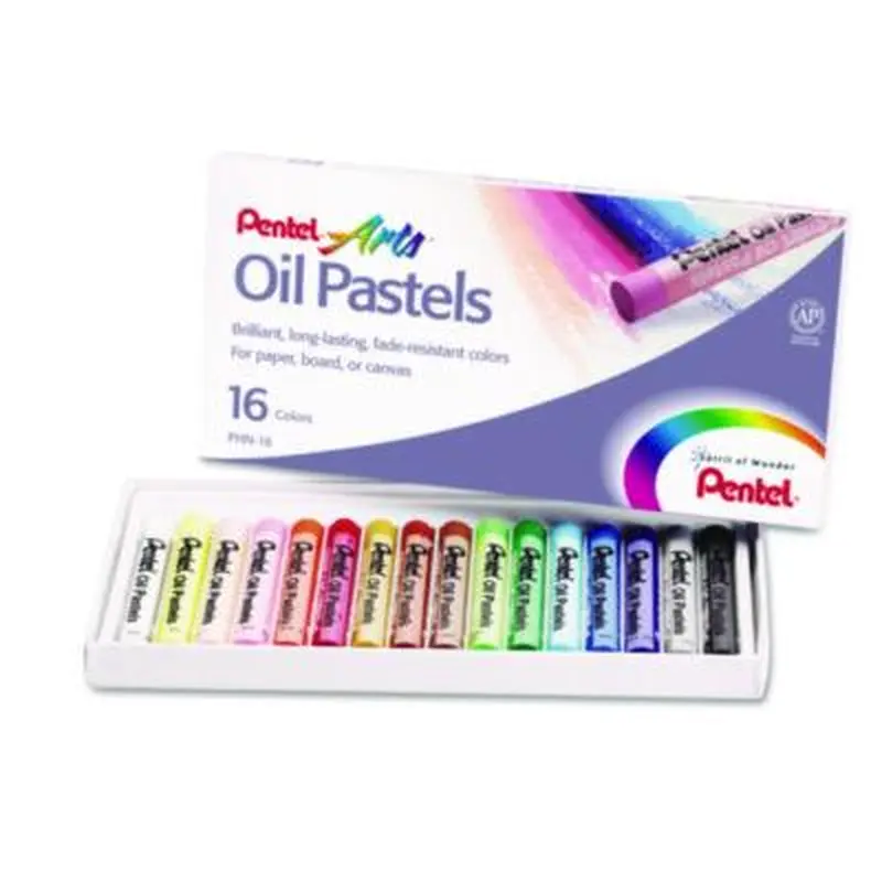 Oil Pastel Set With Carrying Case, 16 Assorted Colors, 0.38" dia x 2.38", 16/Pack - Oil Pastels | Pentel