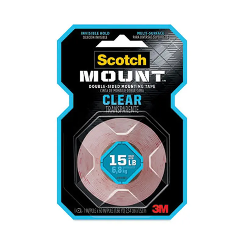 Permanent Clear Mounting Tape, Holds Up to 15 lbs, 1 x 60, Clear - Mounting Tape | Scotch