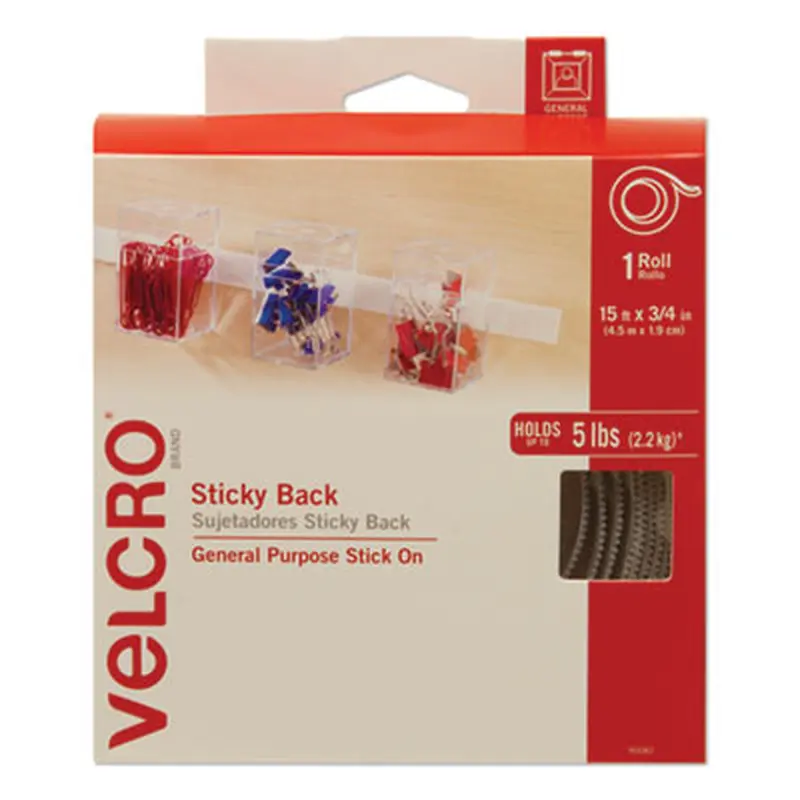 Sticky-Back Fasteners with Dispenser, Removable Adhesive, 0.75" x 15 ft, White - Hook & Loop Fasteners | VELCRO Brand