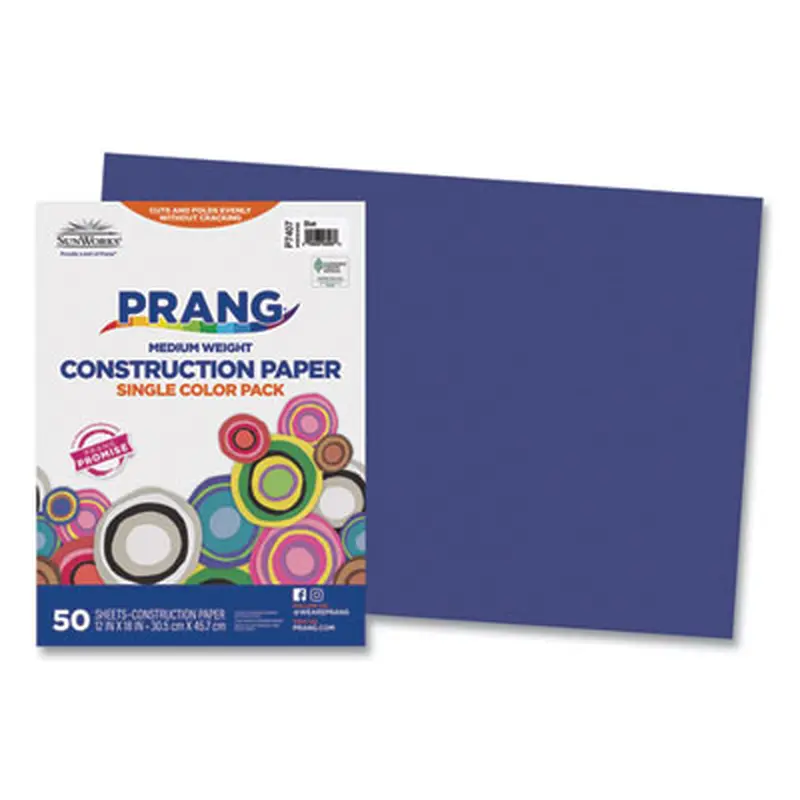 SunWorks Construction Paper, 50 lb Text Weight, 12 x 18, Blue, 50/Pack - Art & Design Paper | Prang