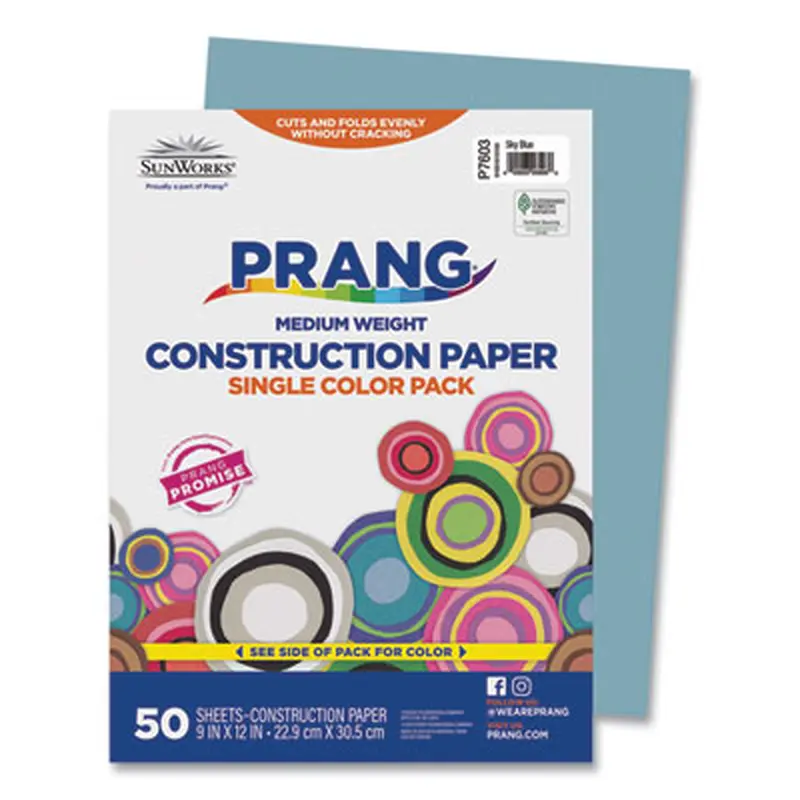 SunWorks Construction Paper, 50 lb Text Weight, 9 x 12, Sky Blue, 50/Pack - Art & Design Paper | Prang