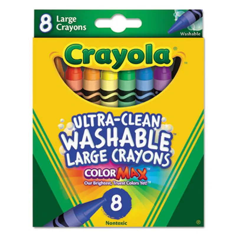 Ultra-Clean Washable Crayons, Large Size, 0.44" x 4", 8 Assorted Colors, 8/Pack - Crayons | Crayola