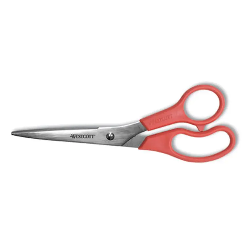 Value Line Stainless Steel Shears, 8" Long, 3.5" Cut Length, Offset Red Handle - Scissors | Westcott
