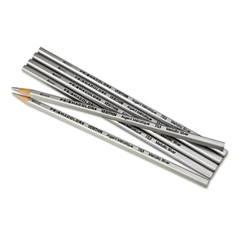 Verithin Smear-Proof Colored Pencils, 2 mm, Metallic Silver Lead, Metallic Silver Barrel, Dozen - Pencils | Prismacolor