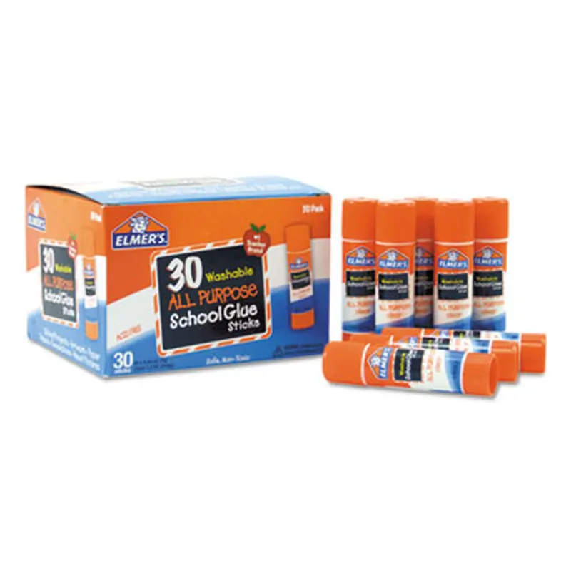 Washable School Glue Sticks, 0.24 oz, Applies and Dries Clear, 30/Box - Glue | Elmer's