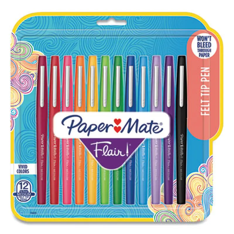Point Guard Flair Felt Tip Porous Point Pen, Stick, Medium 0.7 mm, Assorted Ink and Barrel Colors, 12/Pack - Pens | Paper Mate