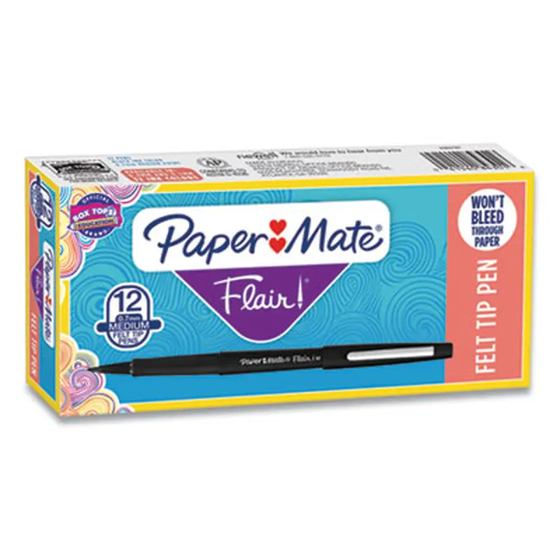 Point Guard Flair Felt Tip Porous Point Pen, Stick, Medium 0.7 mm, Black Ink, Black Barrel, Dozen - Pens | Paper Mate