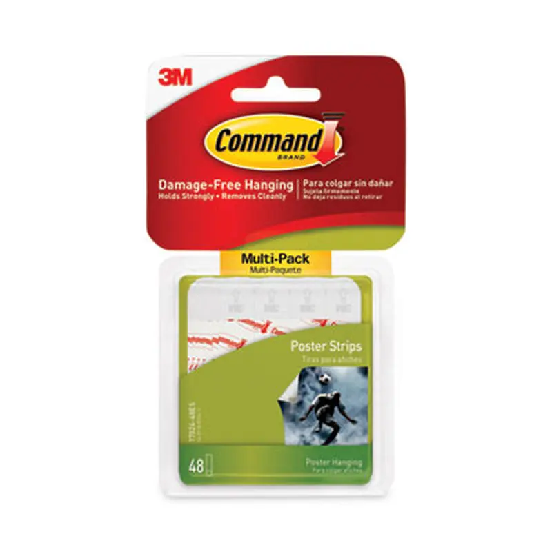 Poster Strips Value Pack, Removable, Holds Up to 1 lb, 0.63 x 1.75, White, 48/Pack - Mounting Tape | Command