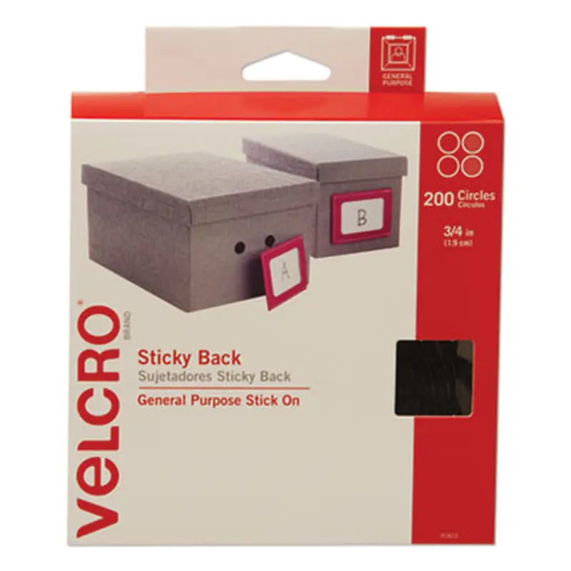 Sticky-Back Fasteners, Removable Adhesive, 0.75" dia, Black, 200/Box - Hook & Loop Fasteners | VELCRO Brand