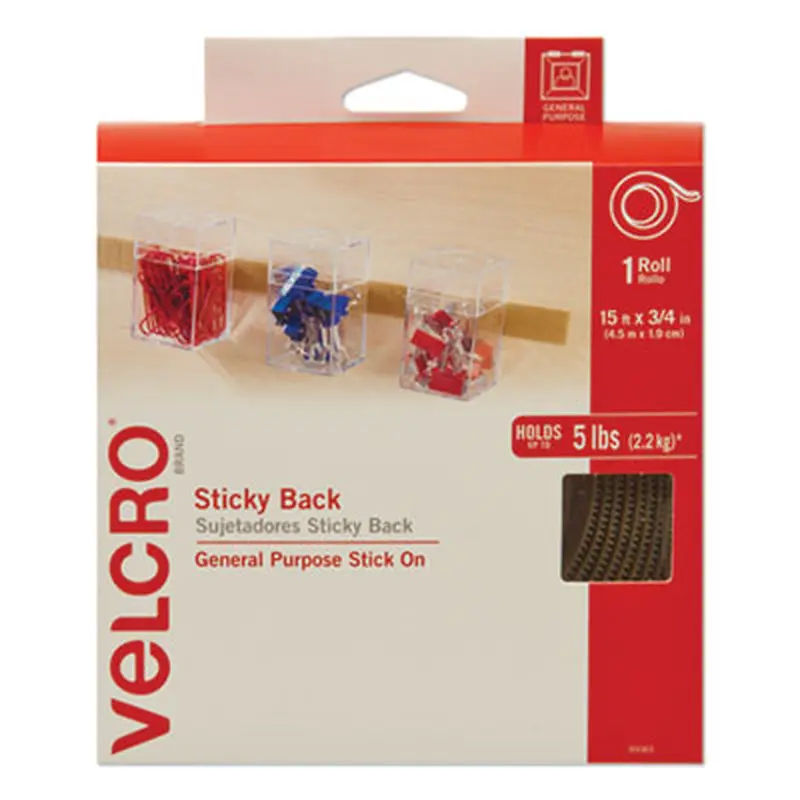 Sticky-Back Fasteners with Dispenser, Removable Adhesive, 0.75" x 15 ft, Beige - Hook & Loop Fasteners | VELCRO Brand