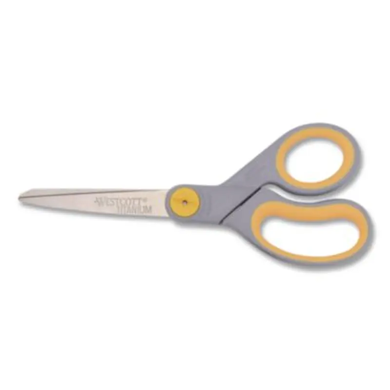 Titanium Bonded Scissors, 8" Long, 3.5" Cut Length, Straight Gray/Yellow Handle - Scissors | Westcott