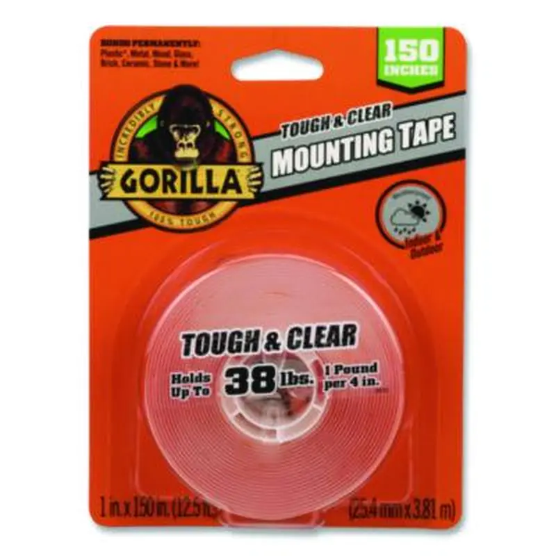 Tough and Clear Double-Sided Mounting Tape, Permanent, Holds Up to 0.25 lb per Inch, 1" x 12.5 ft, Clear - Mounting Tape | Gorilla