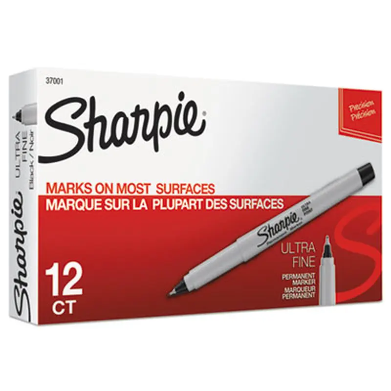 Ultra Fine Tip Permanent Marker, Ultra-Fine Needle Tip, Black, Dozen - Markers | Sharpie