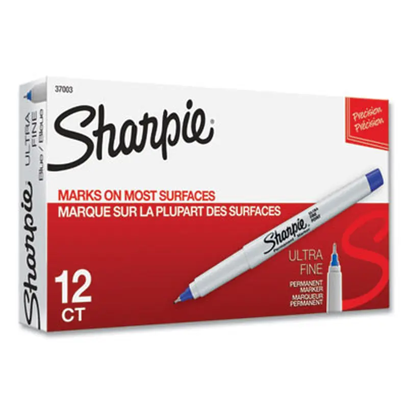 Ultra Fine Tip Permanent Marker, Ultra-Fine Needle Tip, Blue, Dozen - Markers | Sharpie