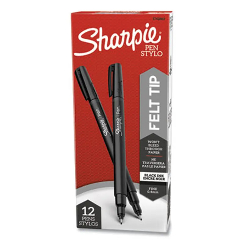 Water-Resistant Ink Porous Point Pen, Stick, Fine 0.4 mm, Black Ink, Black Barrel, Dozen - Pens | Sharpie