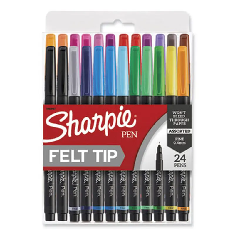Art Pen Porous Point Pen, Stick, Fine 0.4 mm, Assorted Ink Colors, Black Barrel, 24/Pack - Pens | Sharpie