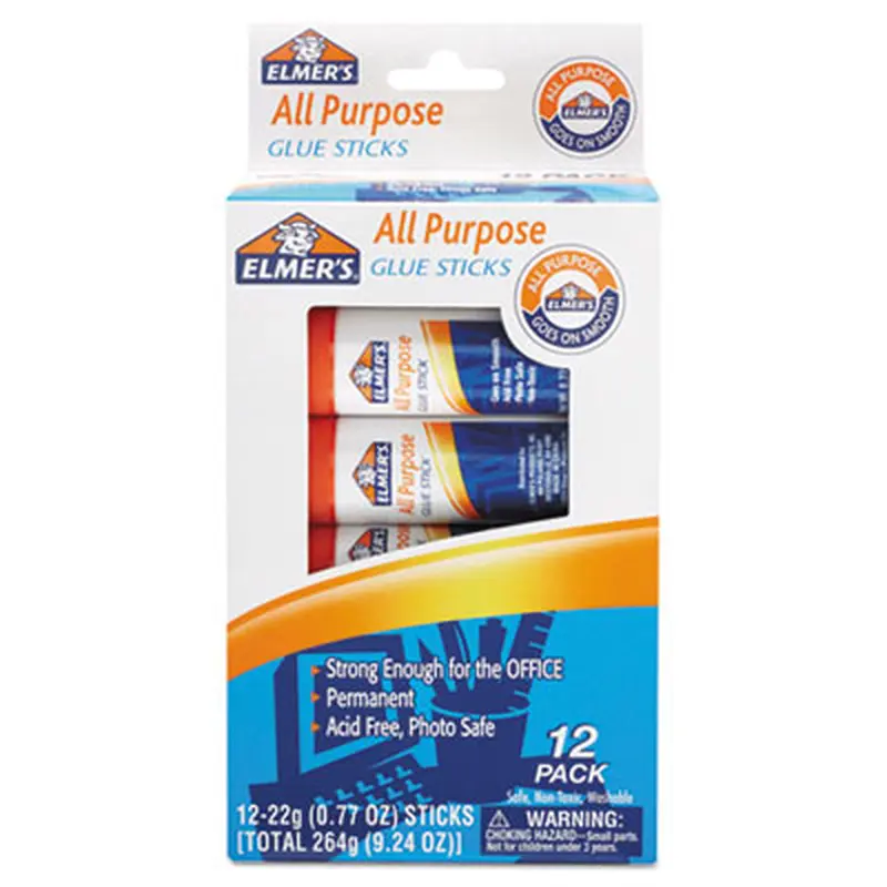 Disappearing Glue Stick, 0.77 oz, Applies White, Dries Clear, 12/Pack - Glue | Elmer's