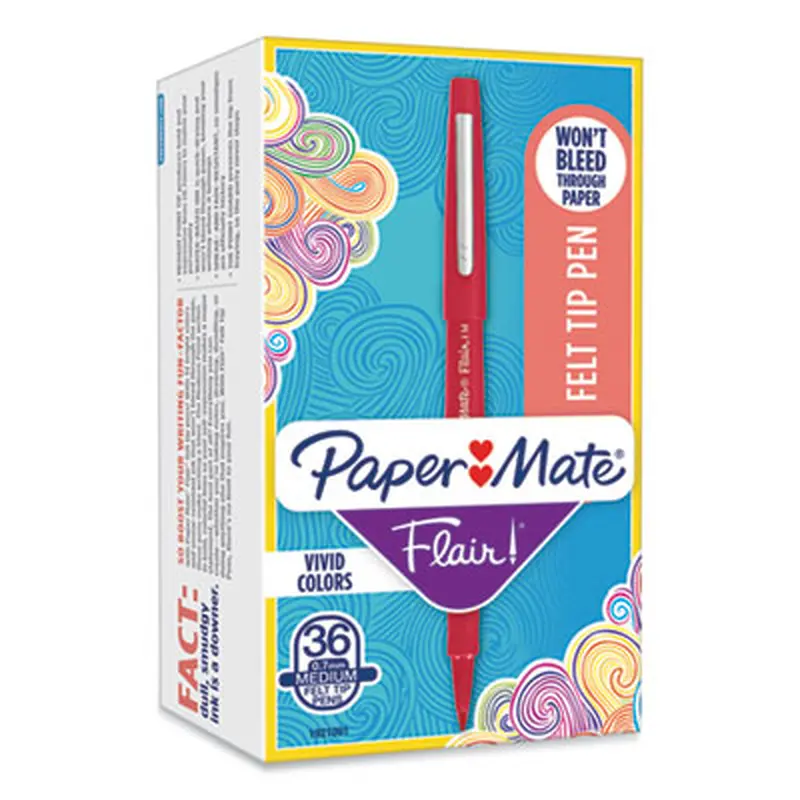 Point Guard Flair Felt Tip Porous Point Pen, Stick, Bold 1.4 mm, Red Ink, Red Barrel, 36/Box - Pens | Paper Mate