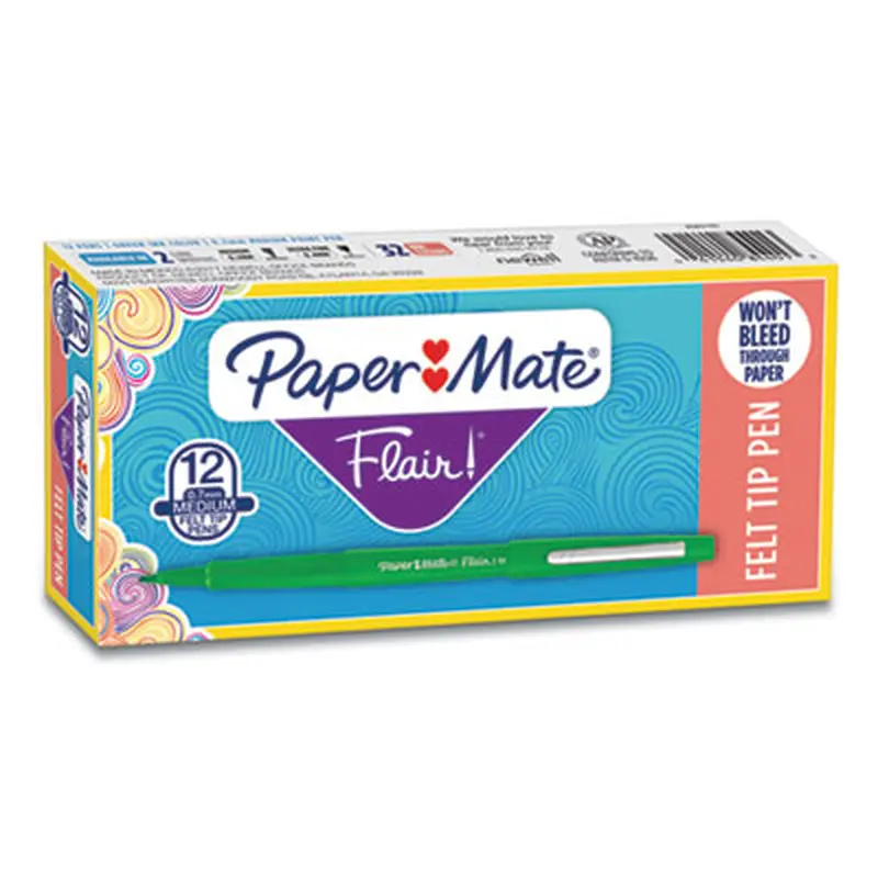 Point Guard Flair Felt Tip Porous Point Pen, Stick, Medium 0.7 mm, Green Ink, Green Barrel, Dozen - Pens | Paper Mate