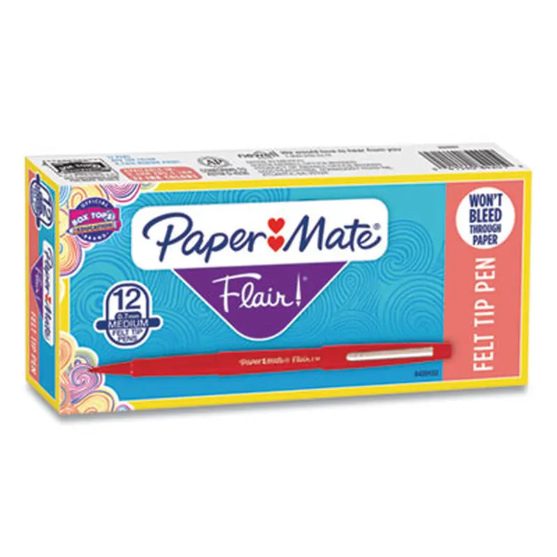 Point Guard Flair Felt Tip Porous Point Pen, Stick, Medium 0.7 mm, Red Ink, Red Barrel, Dozen - Pens | Paper Mate