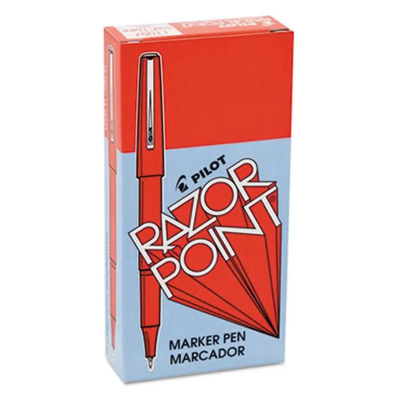 Razor Point Fine Line Porous Point Pen, Stick, Extra-Fine 0.3 mm, Red Ink, Red Barrel, Dozen - Pens | Pilot