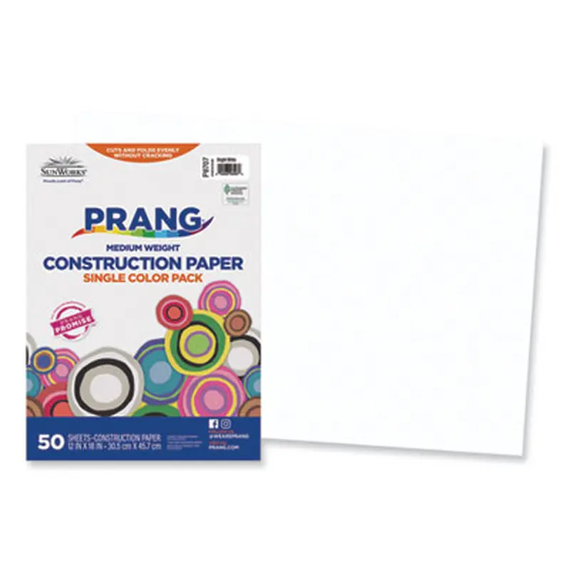 SunWorks Construction Paper, 50 lb Text Weight, 12 x 18, Bright White, 50/Pack - Art & Design Paper | Prang