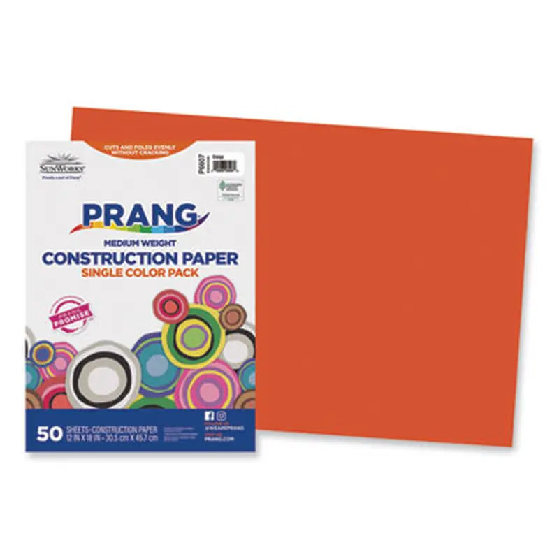 SunWorks Construction Paper, 50 lb Text Weight, 12 x 18, Orange, 50/Pack - Art & Design Paper | Prang