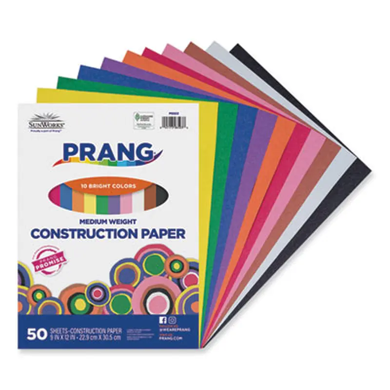 SunWorks Construction Paper, 50 lb Text Weight, 9 x 12, Assorted, 50/Pack - Art & Design Paper | Prang