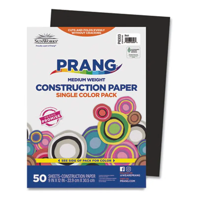 SunWorks Construction Paper, 50 lb Text Weight, 9 x 12, Black, 50/Pack - Art & Design Paper | Prang