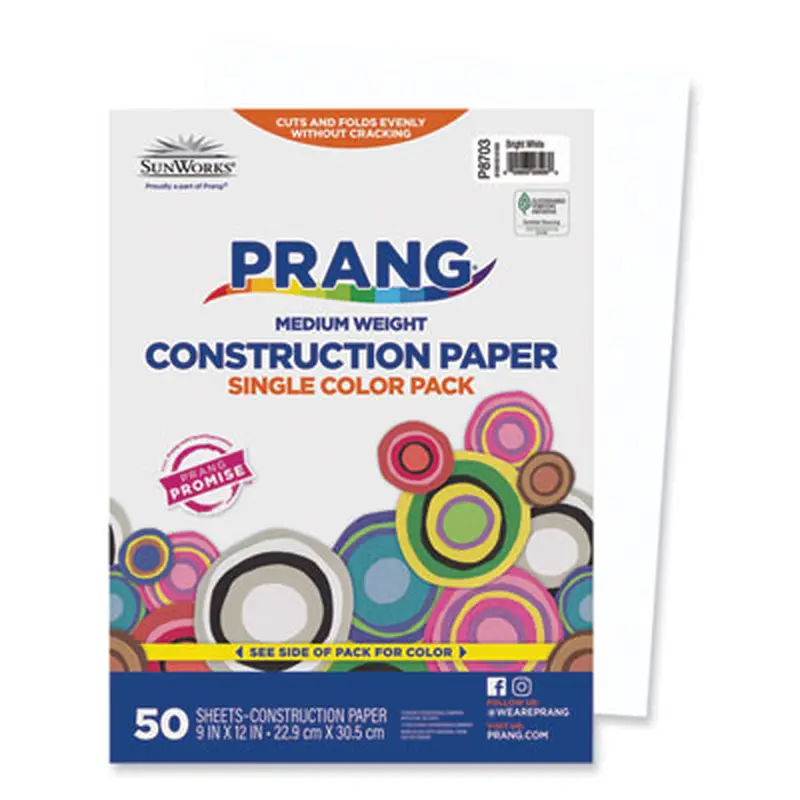SunWorks Construction Paper, 50 lb Text Weight, 9 x 12, Bright White, 50/Pack - Art & Design Paper | Prang