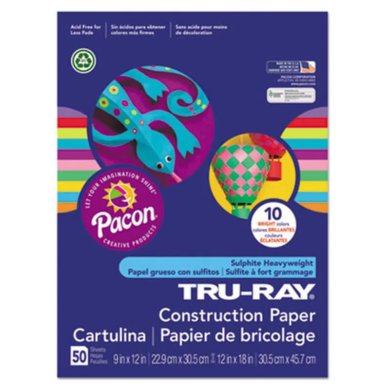 Tru-Ray Construction Paper, 76 lb Text Weight, 12 x 18, Assorted Bright Colors, 50/Pack - Art & Design Paper | Pacon