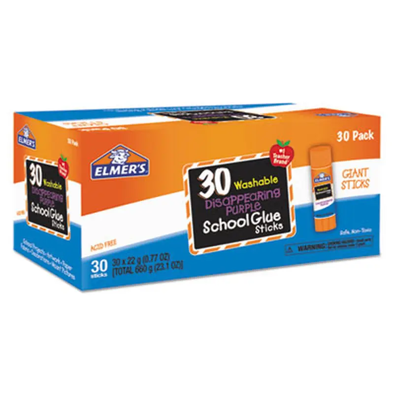 Disappearing Purple All Purpose Glue Sticks, 0.77 oz, Dries Clear, 30/Box - Glue | Elmer's