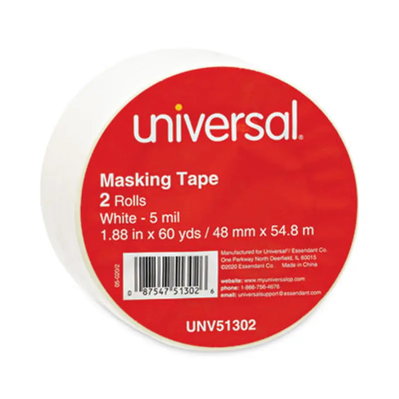 General-Purpose Masking Tape, 3" Core, 48 mm x 54.8 m, Beige, 2/Pack - Tape | Universal