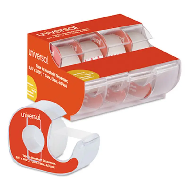 Invisible Tape with Handheld Dispenser, 1" Core, 0.75" x 25 ft, Clear, 4/Pack - Tape | Universal