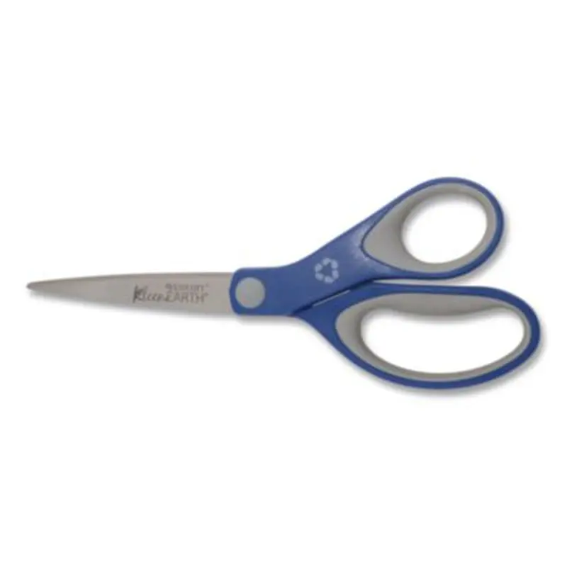 KleenEarth Soft Handle Scissors, 8" Long, 3.25" Cut Length, Straight Blue/Gray Handle - Scissors | Westcott