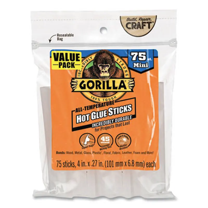 Mini Hot Glue Sticks, 0.27" dia x 4", Dries Clear, 75/Pack - Glue Gun Sticks | Gorilla
